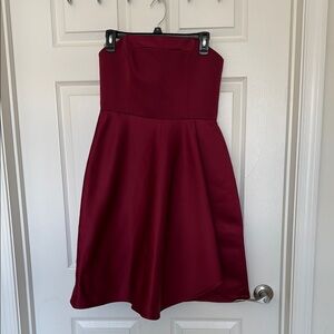 Burgundy Strapless Cocktail Dress
